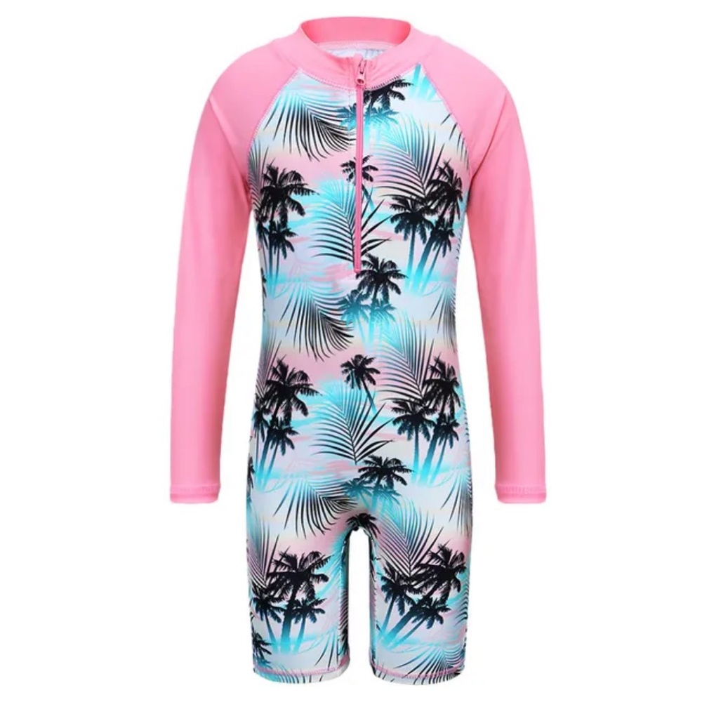 Pink and Blue Palm Tree Rashguard Swim Shirt